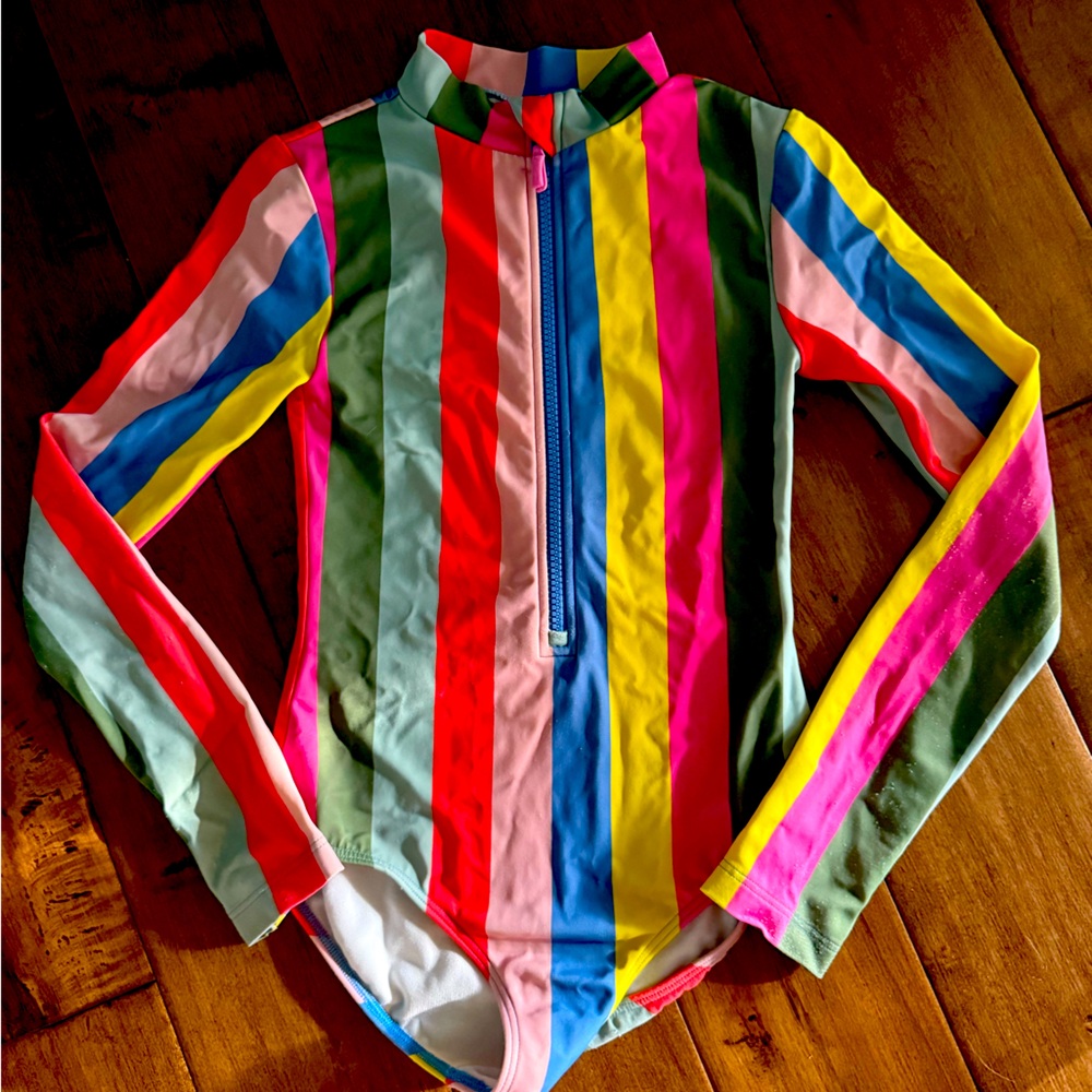 Mini Boden swimsuit , 9-10y , striped , long sleeve